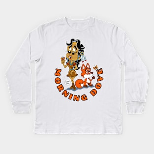 Cute Gold Rush gang series #3 Morning Dove and red fox with butterflies Fritts Cartoons 2023 Kids Long Sleeve T-Shirt